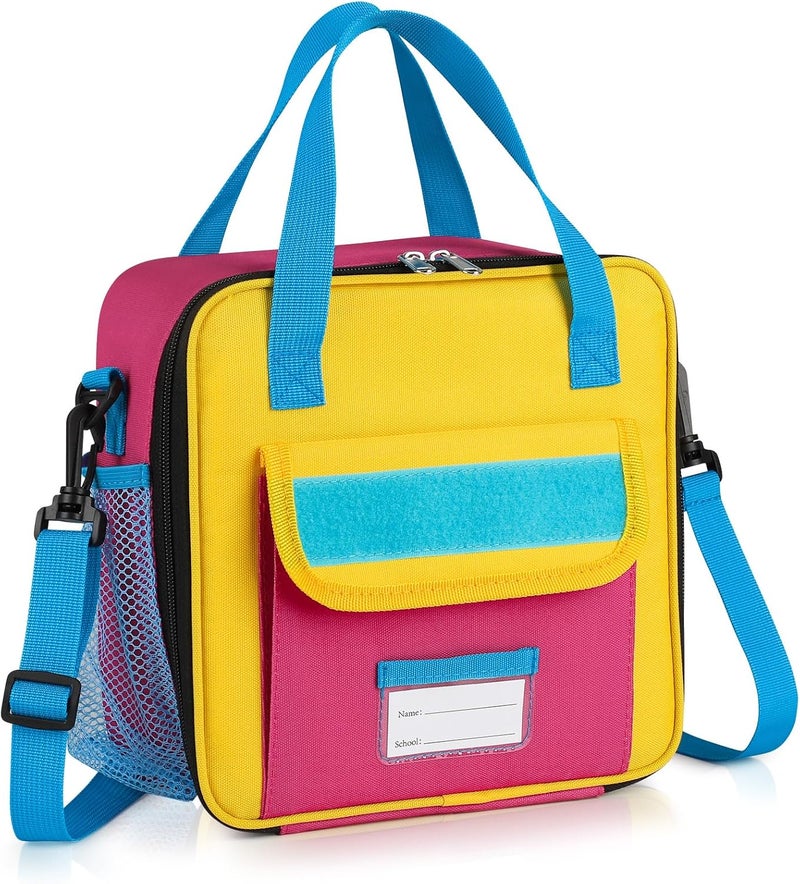 REDSHELL Tactical Lunch Box Kids, Large Insulated Lunch Bag for Girls, Cooler Lunchbag, Square Toddler Lunchbox, School Daycare Lunch Tote Pail with Water Bottle Holder Shoulder Strap, Pink Blue - Image 1